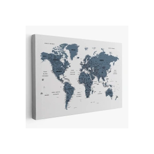 Türkçe Dünya Haritası Dekoratif Kanvas Tablo Son Derece Detaylı 1615