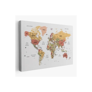 Türkçe Dünya Haritası Dekoratif Kanvas Tablo Son Derece Detaylı 1624
