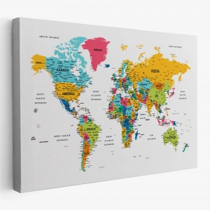 Türkçe Dünya Haritası Dekoratif Kanvas Tablo Son Derece Detaylı 1628