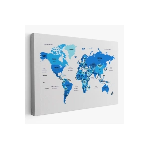 Türkçe Dünya Haritası Dekoratif Kanvas Tablo Ülke ve Başkentli 1500