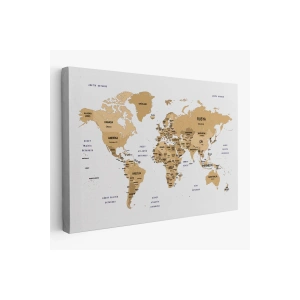 Türkçe Dünya Haritası Dekoratif Kanvas Tablo Ülke ve Başkentli 1548