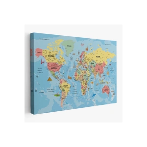 Türkçe Dünya Haritası Kanvas Tablo Son Derece Detaylı ve Dekoratif-2018