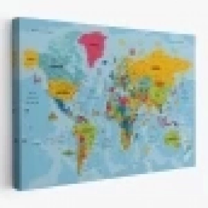 Türkçe Dünya Haritası Kanvas Tablo Son Derece Detaylı ve Dekoratif-2022