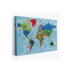 Türkçe Dünya Haritası Kanvas Tablo Son Derece Detaylı ve Dekoratif-2036