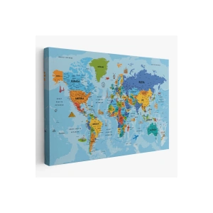 Türkçe Dünya Haritası Kanvas Tablo Son Derece Detaylı ve Dekoratif-2040