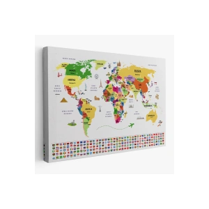 Türkçe Dünya Haritası Ülke Bayrak ve Başkentli Kanvas Tablo 1918