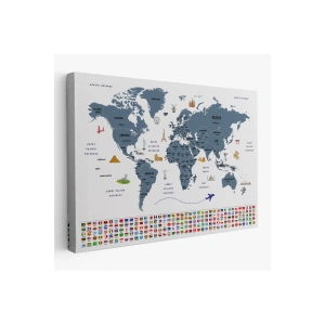 Türkçe Dünya Haritası Ülke Bayrak ve Başkentli Kanvas Tablo 1920