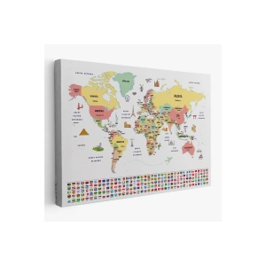 Türkçe Dünya Haritası Ülke Bayrak ve Başkentli Kanvas Tablo 1944