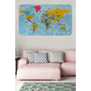 Türkçe Eğitici Ülke ve Başkent Okyanus Detaylı Atlası  Dünya Haritası Duvar Sticker -60x105-3864