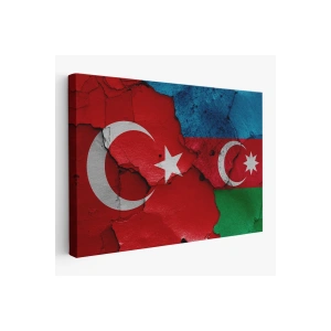 Türkiye Azerbaycan Bayrak Desenli Dekoratif Kanvas Tablo-6516