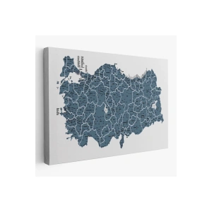 Türkiye Haritası Kanvas Tablo İl ve İlçeli Ayrıntılı Eğitici Dekoratif Tablo 3037