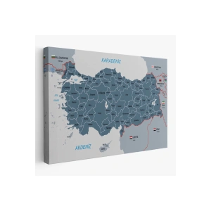 Türkiye Haritası Kanvas Tablo Sınır Komşulu Eğitici ve Öğretici Dekoratif Tablo 3093