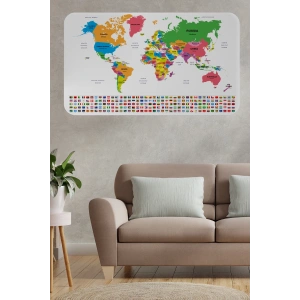 Ülke Bayrak lı Eğitici Başkent Detaylı Atlası Dünya Haritası Duvar Sticker -60x105-3833