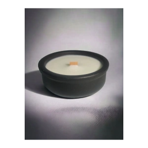 Vanilya Kokulu Aromaterapi Mum, Ahşap Fitilli, Dekoratif Doğal Çömlek Mum