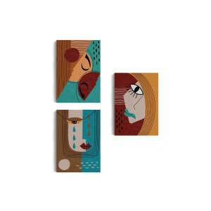 Yaratıcı Soyut Geometrik 3lü Portre Seti Kanvas Duvar Tablosu-AD-4