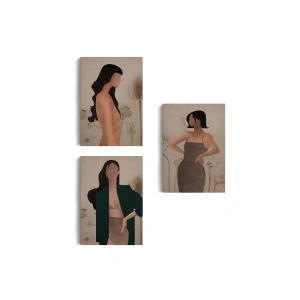 Yüzsüz Soyut Kandınlar Dekoratif Duvar Tablosu Üçlü Set-DŞ-96