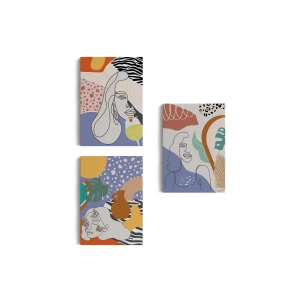 Zarif Kadın Fifürü ve Yapraklar Temalı Dekoratif Duvar Tablosu Üçlü Set-DU-98