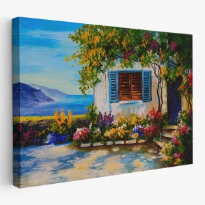 Deniz Manzaralı Güzel Ev Dekoratif Kanvas Duvar Tablosu-3437