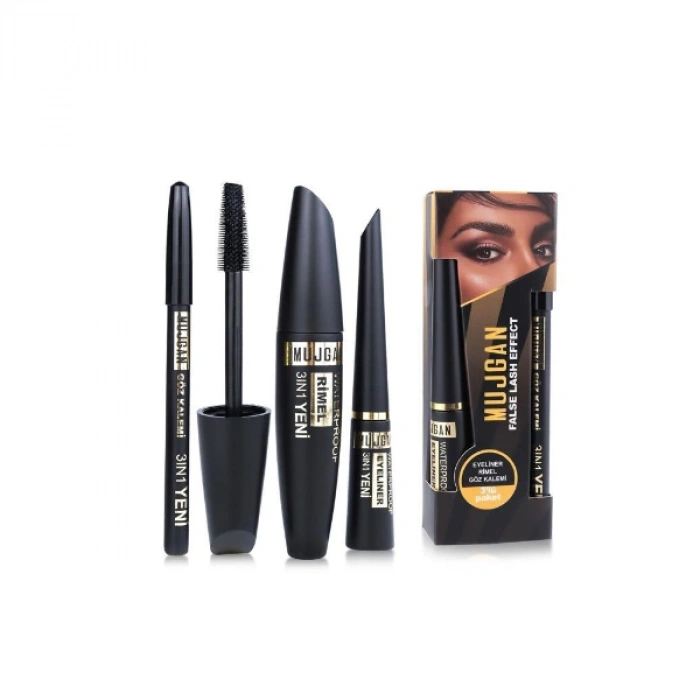 3ü 1 Arada Göz Makyajı Seti - Eyeliner, Maskara, Kalem