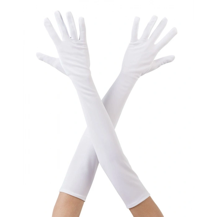 Beyaz Renk Uzun Kumaş Eldiven 40 cm