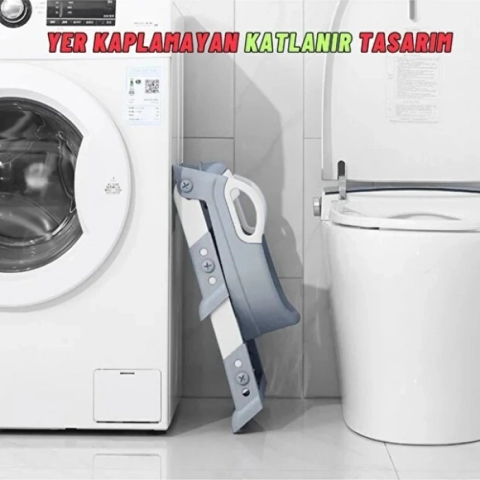 Gri Merdivenli Çocuk Klozet Tuvalet Eğitimi Aparatı