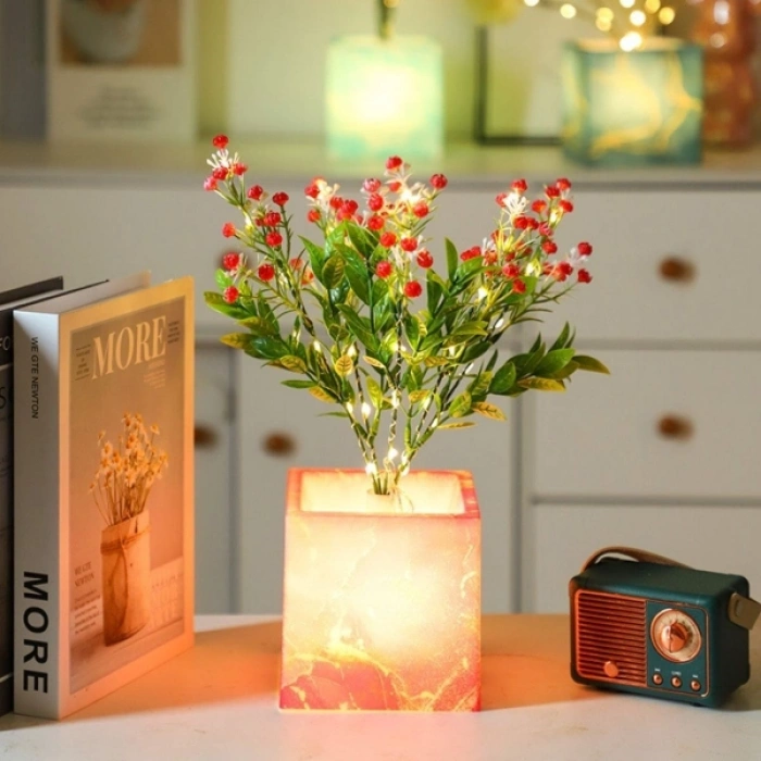 Pembe Saksılı LED Yapay Çiçek