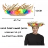 Natural Renkli Püsküllü Örme Hasır Hawaii Şapka