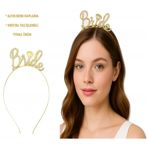 Altın Renkli Taşlı “Bride” Gelin Tacı