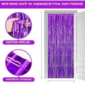 Ekstra Metalize Saçaklı Arka Fon Perde Mor