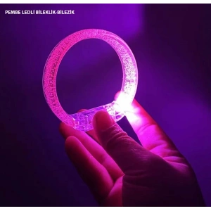 Pembe Led Işıklı Baskı Yapılabilen Pilli Bileklik Bilezik