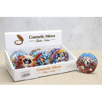 Sevimli Köpek Tasarımlı Taşlı İnce El Aynası Yuvarlak