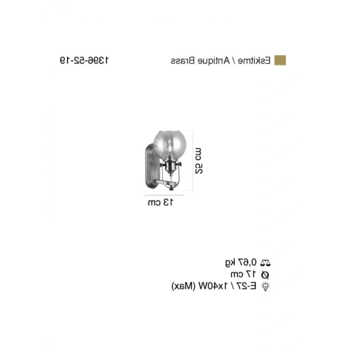 1 X E27 Duy ile Uyumlu Eskitme Tasarımlı Metal ve Cam Aplik
