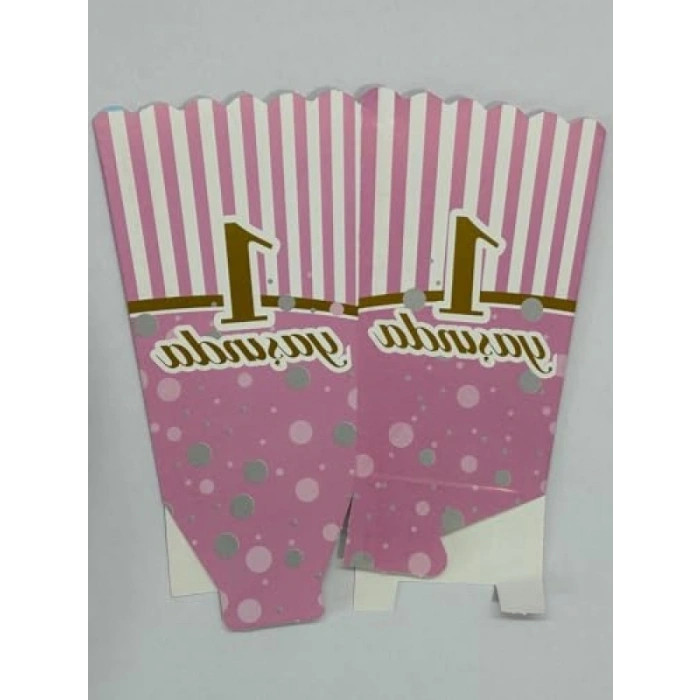 1 Yaş Doğum Günü İçin Pembe Popcorn Kutuları, 8 Adet, Şık Tasarım