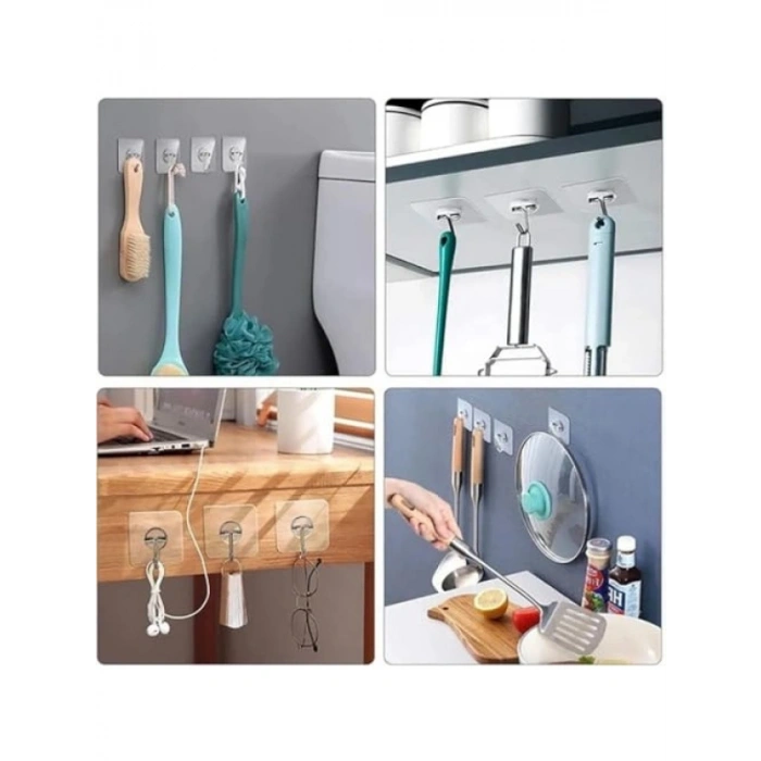 10 Adet Suya Dayanıklı Şeffaf Duvar Askısı - Pratik Banyo ve Mutfak Düzenleyici