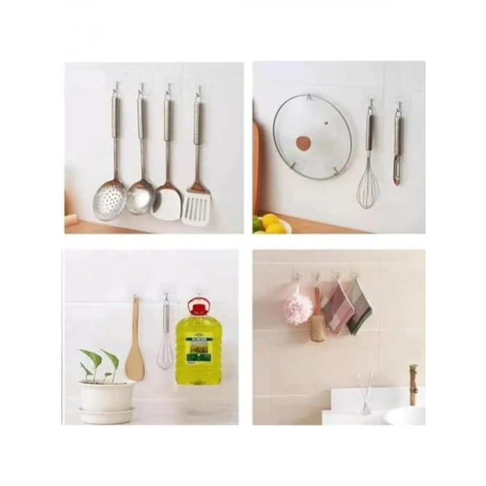 10 Adet Suya Dayanıklı Şeffaf Duvar Askısı - Pratik Banyo ve Mutfak Düzenleyici