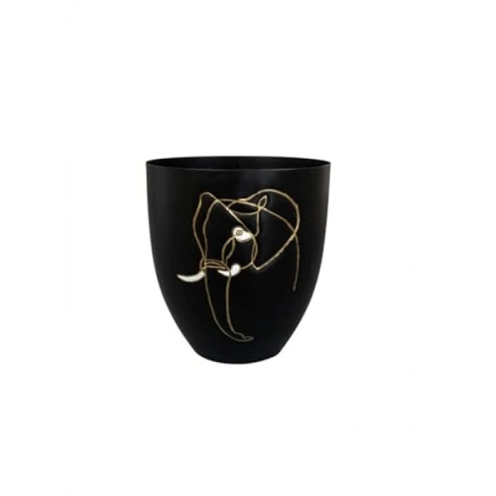 10 cm Çapında Fil Desenli Siyah Metal Saksı