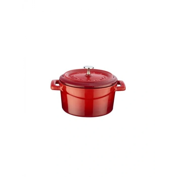 10 cm Yuvarlak Döküm Mini Tencere, 0.35 L Hacim, Kırmızı