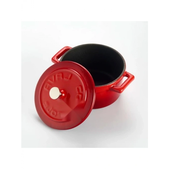 10 cm Yuvarlak Döküm Mini Tencere, 0.35 L Hacim, Kırmızı