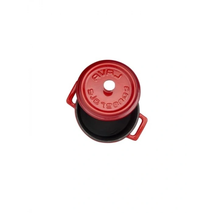 10 cm Yuvarlak Döküm Mini Tencere, 0.35 L Hacim, Kırmızı
