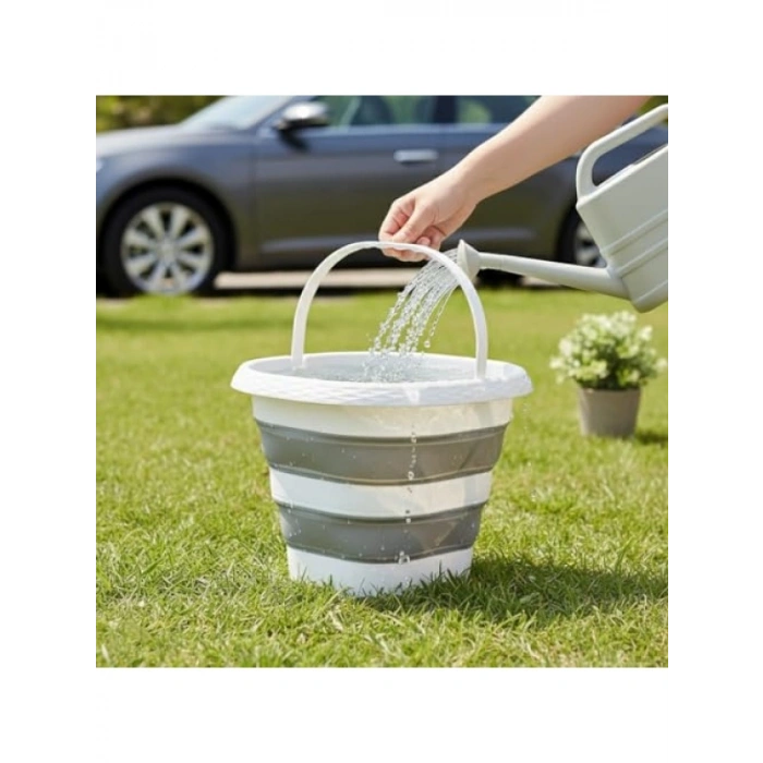 10 Litre Katlanabilir Kova - Akordiyon Tasarım, Gri Renk