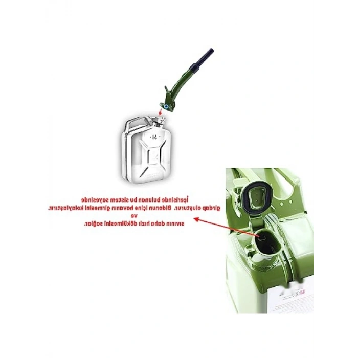 10 Litre Metal Akaryakıt Bidonu, Aktarma Borusu ile
