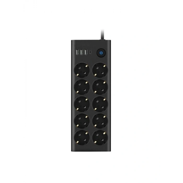 10lu Priz - 3 USB, 1 Type-C Girişi, Akım Korumalı
