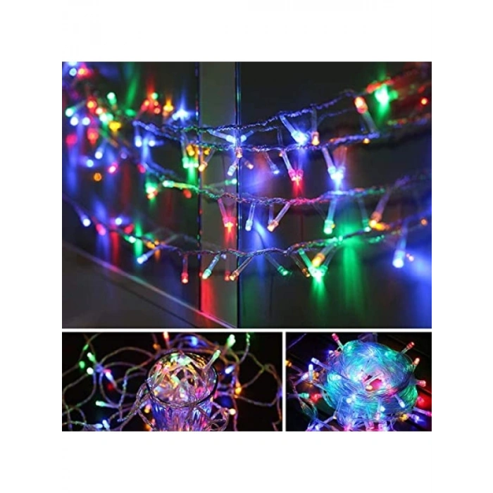 10 Metre Fişli LED Işık - 100 LED RGB Renkli Yılbaşı Dekorasyon Lambası