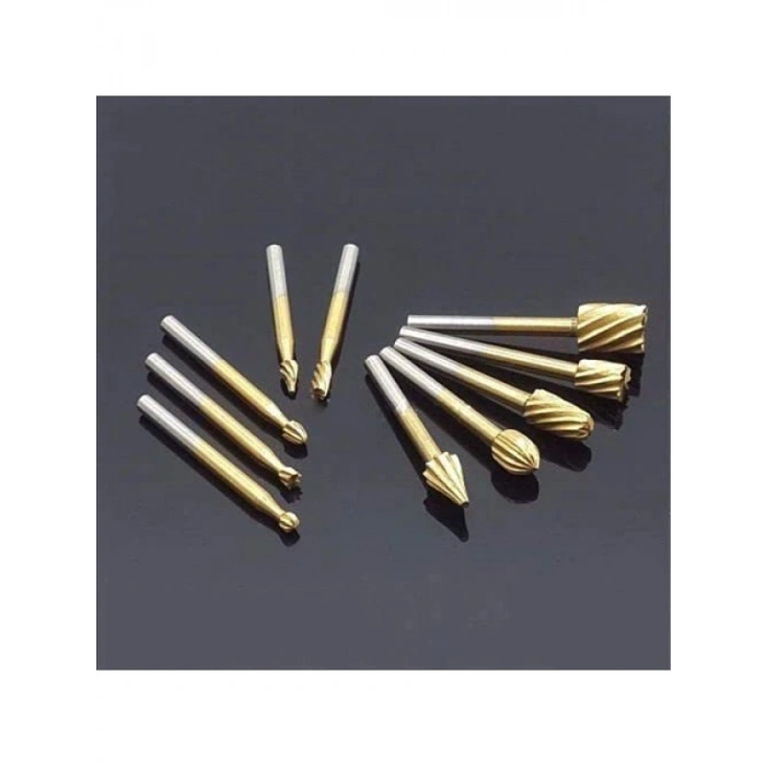 10 Parça Titanyum Freze Uç Seti - 3mm Şaft