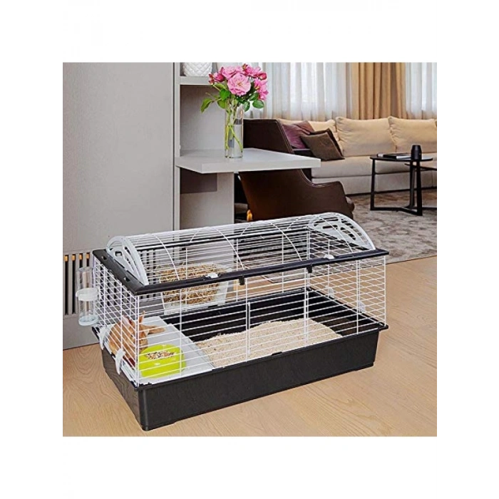 100 cm Beyaz ve Siyah Renkli Hamster Tavşan Kafesi