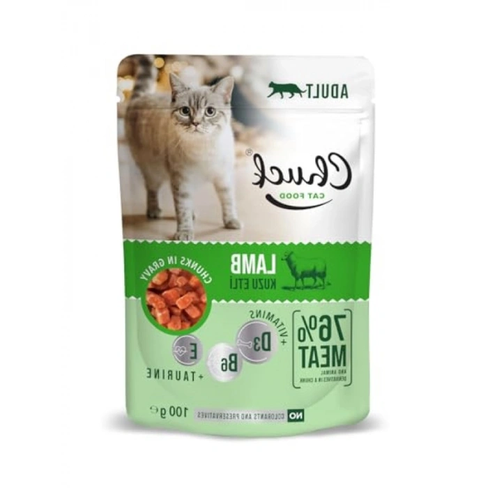 100 Gr Kuzu Etli Yaş Kedi Maması, 24 Adet Paket