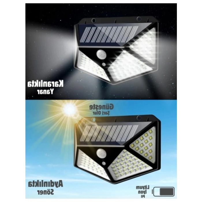 100 LED Güneş Enerjili Hareket Sensörlü Bahçe Lambası, 3 Modlu