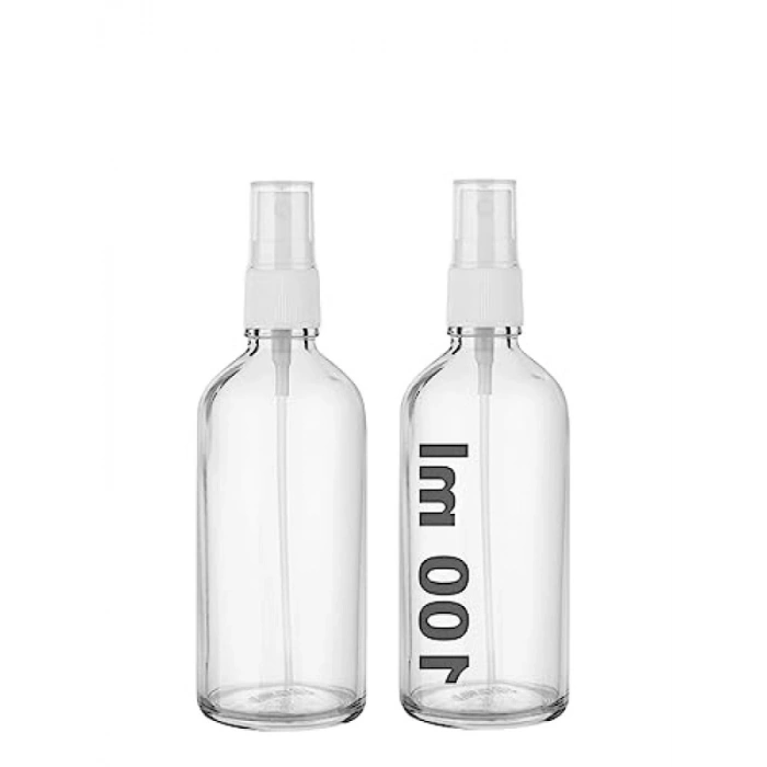 100 ml Kapaklı Şeffaf Cam Sprey Şişe Seti - 2 Adet