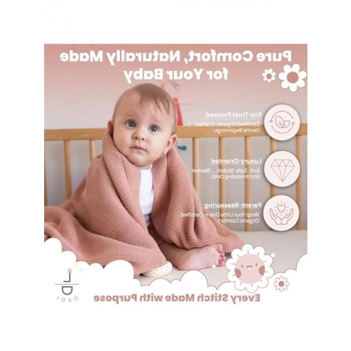 %100 Organik Pamuklu Yumuşak Bebek Battaniyesi - Pembe