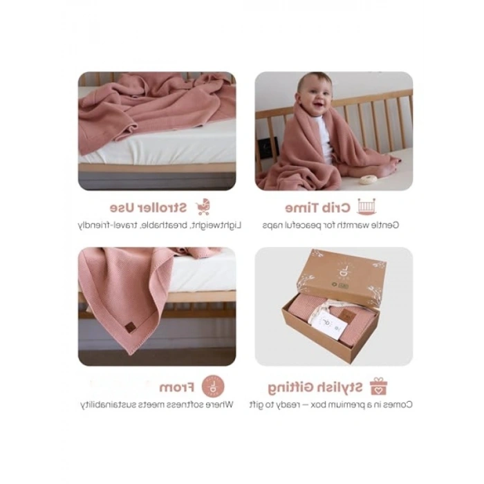 %100 Organik Pamuklu Yumuşak Bebek Battaniyesi - Pembe